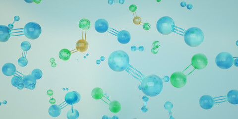 Chemical formula and molecular model of air, diatomic nitrogen, N2 molecule, O2 of Oxygen molecule, Carbon dioxide or Co2 molecule