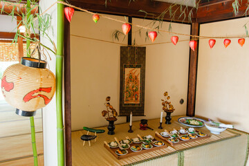 盆棚飾りとホオズキ