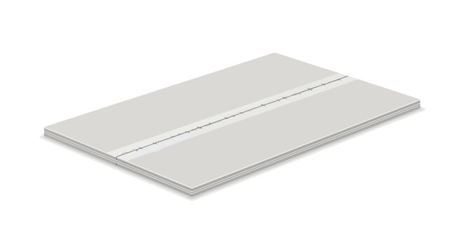 Isometric view of stacked gypsum plasterboard panels with a joint seam, suitable for interior walls and ceiling projects with architectural details