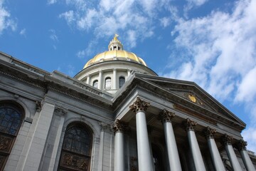 Fototapeta premium Boston Capital. State Capitol Building Featuring Gold Dome and Architectural Columns