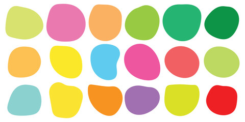 Organic shape round form set. Liquid organic blob shape frame. Doodle abstract liquid blob, wavy different form. Set of blob shapes color. Asymmetric Bubble Boxes. Abstract freeform notes