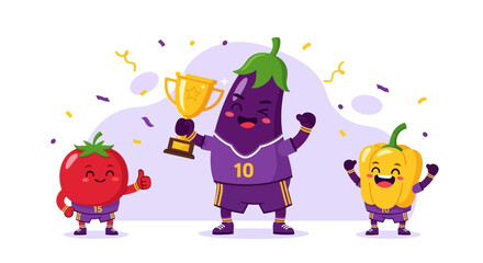 Fototapeta premium Vegetable Team Celebrates Victory After Winning a Championship Trophy with Joyful Expressions