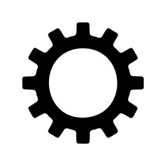 A simple black gear icon with rounded edges in a circular pattern