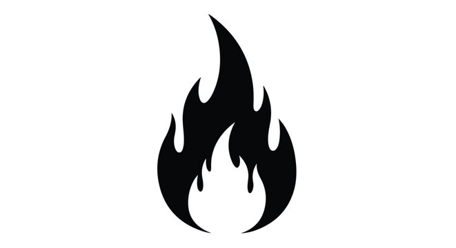 Stylized vector illustration of a black fire flame with intricate details on a white background, showing heat and energy beautifully 150