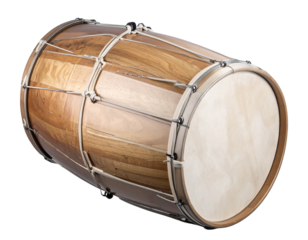 A wooden drum shown from a three-quarter angled side view, emphasizing depth, side cu 862731