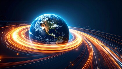 Spectacular Visual Representation of Earth with Fiery Trails and Dynamic Motion