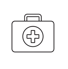 Minimalist first aid kit vector line art icon with medical cross