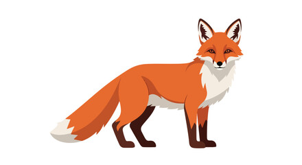 Fototapeta premium Stylized Vector Illustration of a Red Fox Standing Alert on a Plain White Background Depicted in a Simple Flat Design