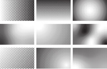 Abstract halftone dot pattern backgrounds geometric gradients texture set for design