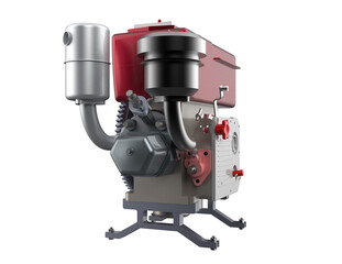 Robust Heavy-Duty Single Cylinder Diesel Engine - Detailed Industrial Power Generator with Vibrant Red Fuel Tank, Isolated on HD Transparent Background for Farm, Construction, and Utility Equipment