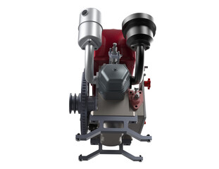 Modern Industrial Diesel Engine Assembly with Integrated Electric Starter, High-Definition Technical Drawing of Complex Mechanical Equipment, Cut Out PNG Digital Asset for Service Manuals and Design.