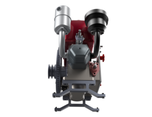 Modern Industrial Diesel Engine Assembly with Integrated Electric Starter, High-Definition Technical Drawing of Complex Mechanical Equipment, Cut Out PNG Digital Asset for Service Manuals and Design.