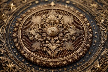Obraz premium Ornate golden circular design on dark background