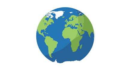 Obraz premium Stylized globe illustration showcasing continents and oceans in blue and green tones isolated on a white backdrop offering a clean and modern