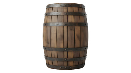 Vintage wooden barrel with metal bands, perfect for rustic decor and historical themes