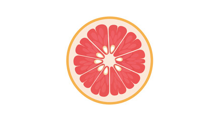 Vibrant grapefruit slice illustration showcasing juicy pink segments and pale yellow rind against pure white backdrop