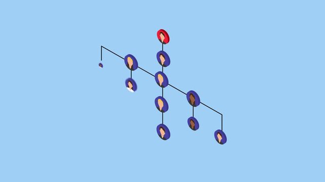 A hand picking the best employee from a company's organizational chart. Concept of hiring, talent acquisition, human resources, and business hierarchy 3d animation cartoon