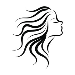 a woman's face with long hair and a long wind