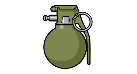 Fototapeta premium Illustration of a classic olive green hand grenade with a simplistic cartoon style drawing on a white backdrop