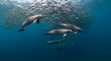 Obraz premium Dolphins and fish in the ocean