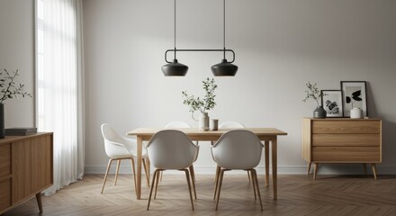 A modern dining area with a light and airy feel.