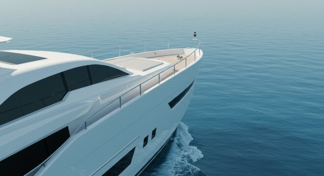 Close-up of a Luxurious White Yacht Sailing on Calm Blue Ocean Waters