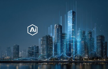AI overlay on cityscape at night