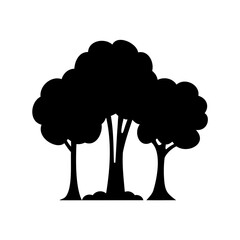 Black and white vector illustration of three trees with rounded canopy