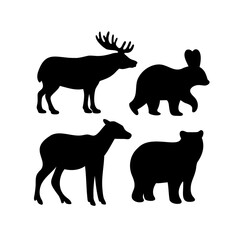 Silhouette of diverse animal species including elk, deer, bear and rabbit