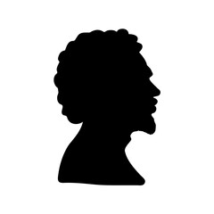 Silhouette of an individual with curly hair and a goatee beard profile
