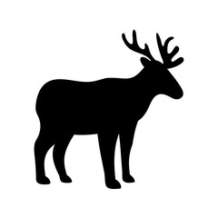 Silhouette of a Male Deer with Antlers Standing on a White Background