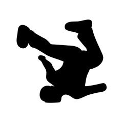 Silhouette of a breakdancer performing a complex move on a white background
