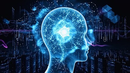 Artificial intelligence brain glowing with connections and data streams - Powered by Adobe