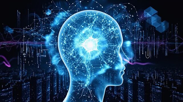 Artificial intelligence brain glowing with connections and data streams - Powered by Adobe