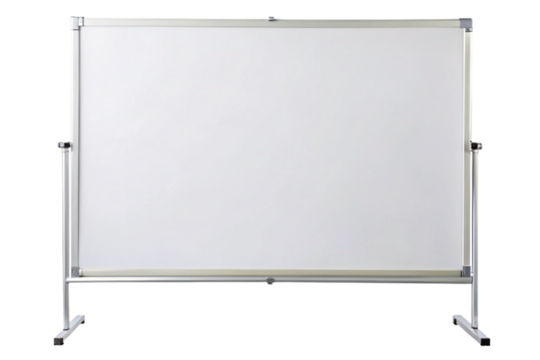 Empty whiteboard on stand for presentations and meetings isolated with no background transparent background