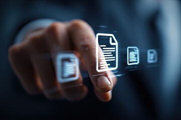 Close-up of a hand hovering over digital document icons