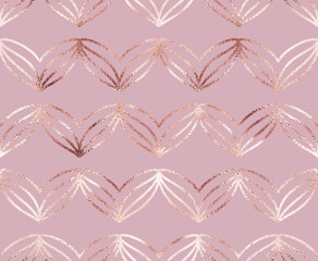 Festive romantic decorative seamless pattern with rose gold heart tiles.