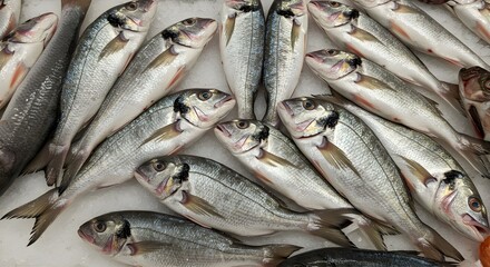 Fototapeta premium Fresh fish display at a market
