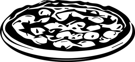 Pizza with mushrooms and olives on top. The pizza is on a white background. The pizza is a delicious meal that is perfect for sharing with friends and family