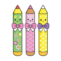 three pencils with bows and flowers on them