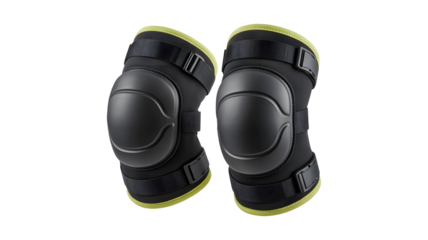 Durable black knee pads with protective caps and adjustable straps for extreme sports protection
