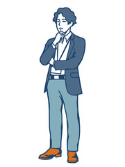 Young Office Worker Thinking with Hand on Chin