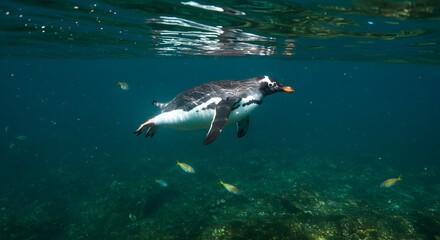 Obraz premium Penguin swimming underwater