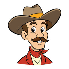 cartoon cowboy with mustache and hat vector illustration