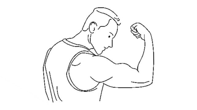 line art animation of man bodybuilder posed
