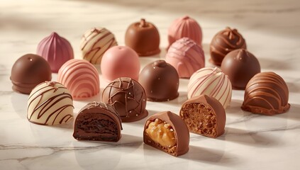 Title: A colorful and inviting assortment of assorted chocolates displayed in a decorative arrangement