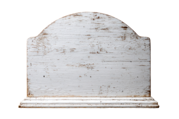 Aged, arched, white wooden sign