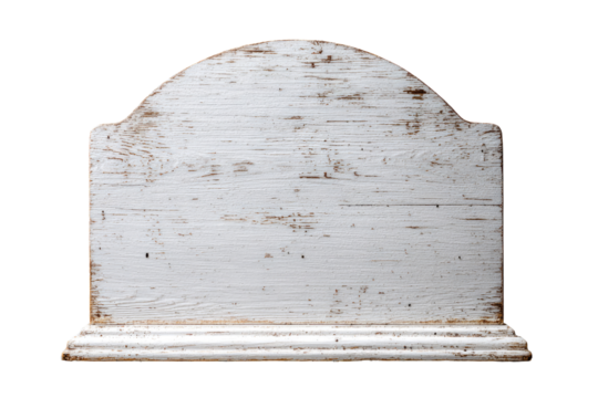 Aged, arched, white wooden sign