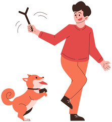 Man Playing with a Dog Illustration