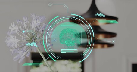 Hologram materializing with rotating rings and shifting nodes, neural core pulsing, refreshing data - Powered by Adobe